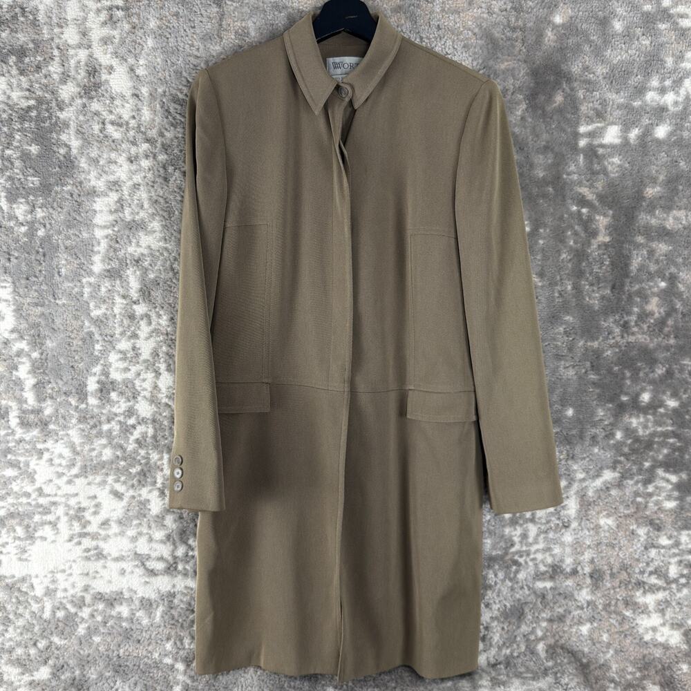 Worth Size 6 Outdoor Button Trench Coat Beige Long Sleeve Collar Lined